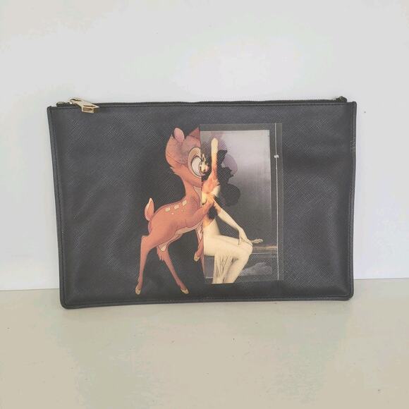 Authentic GIVENCHY x Disney Bambi Print Clutch Pouch Zip Black Designer - Picture 1 of 10